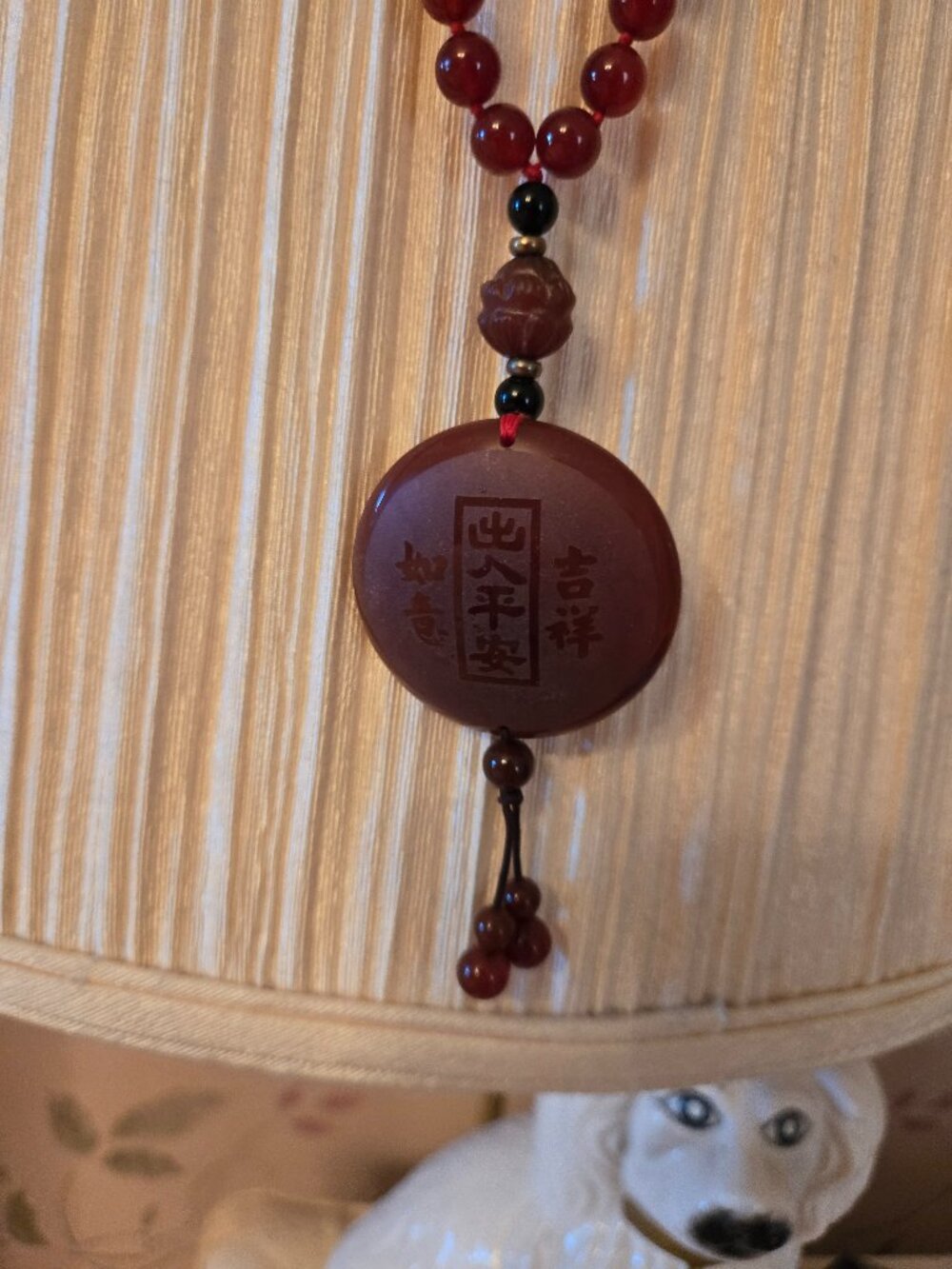 Vintage Carnelian Beaded Necklace with Carved Pendant - Asian Boho